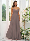 A-Line/Princess Chiffon Ruffles V-neck Sleeveless Floor-Length Bridesmaid Dresses Evening Dress