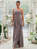 Sheath/Column Chiffon Ruffles One-Shoulder Sleeveless Floor-Length Bridesmaid Dresses Evening Prom Dress