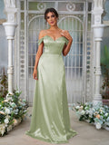 A-Line/Princess Silk like Satin Ruched Sweetheart Sleeveless Sweep/Brush Train Bridesmaid Dresses Evening Dress