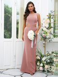Sheath/Column Stretch Crepe Scoop Sleeveless Floor-Length Bridesmaid Dresses Evening Dress
