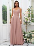 A-Line/Princess Chiffon Ruffles V-neck Sleeveless Floor-Length Bridesmaid Dresses Evening Prom Dress