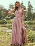 A-Line/Princess Chiffon Ruffles V-neck Sleeveless Floor-Length Bridesmaid Dresses Evening Prom Dress