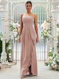 Sheath/Column Chiffon Ruffles One-Shoulder Sleeveless Floor-Length Bridesmaid Dresses Evening Prom Dress