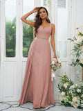 A-Line/Princess Chiffon Ruffles V-neck Sleeveless Floor-Length Bridesmaid Dresses Evening Dress