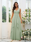 A-Line/Princess Chiffon Ruffles V-neck Sleeveless Floor-Length Bridesmaid Dresses Evening Prom Dress