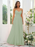 A-Line/Princess Chiffon Ruffles V-neck Sleeveless Floor-Length Bridesmaid Dresses Evening Dress