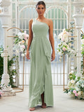 Sheath/Column Chiffon Ruffles One-Shoulder Sleeveless Floor-Length Bridesmaid Dresses Evening Prom Dress