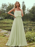 A-Line/Princess Chiffon Ruffles Spaghetti Straps Sleeveless Floor-Length Bridesmaid Dresses Evening Prom Dress