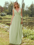 A-Line/Princess Chiffon Ruffles V-neck Sleeveless Floor-Length Bridesmaid Dresses Evening Prom Dress