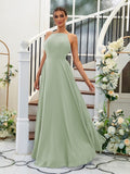 A-Linie/Princess-Linie Chiffon Rüschen Neckholder Ärmellos Bodenlang Brautjungfernkleider Abendkleid