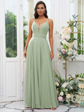 A-Line/Princess Chiffon Ruffles V-neck Sleeveless Floor-Length Bridesmaid Dresses Evening Prom Dress