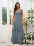 A-Line/Princess Chiffon Ruffles V-neck Sleeveless Floor-Length Bridesmaid Dresses Evening Prom Dress