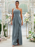 Sheath/Column Chiffon Ruffles One-Shoulder Sleeveless Floor-Length Bridesmaid Dresses Evening Prom Dress