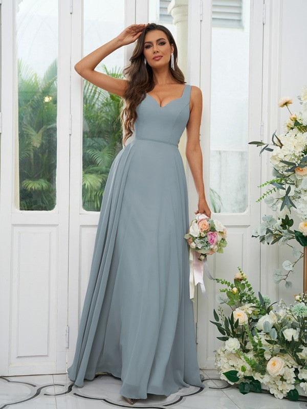 A-Line/Princess Chiffon Ruffles V-neck Sleeveless Floor-Length Bridesmaid Dresses Evening Dress
