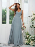 A-Line/Princess Chiffon Ruffles V-neck Sleeveless Floor-Length Bridesmaid Dresses Evening Dress