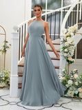 A-Linie/Princess-Linie Chiffon Rüschen Neckholder Ärmellos Bodenlang Brautjungfernkleider Abendkleid