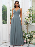 A-Line/Princess Chiffon Ruffles V-neck Sleeveless Floor-Length Bridesmaid Dresses Evening Prom Dress