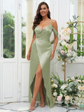 A-Line/Princess Silk like Satin Ruched V-neck Sleeveless Floor-Length Bridesmaid Dresses Evening Dress