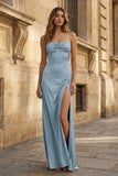 Spaghetti Straps Long Sheath Prom Dress With Split