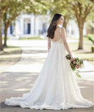 Gorgeous Scoop Neck Open Back Lace Wedding Dresses