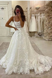 Gorgeous Scoop Neck Open Back Lace Wedding Dresses