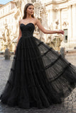 Sweetheart Fuchsia Beaded Ruffles Tulle Prom Dress