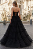 Sweetheart Fuchsia Beaded Ruffles Tulle Prom Dress