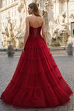 Sweetheart Fuchsia Beaded Ruffles Tulle Prom Dress