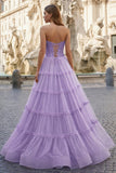Sweetheart Fuchsia Beaded Ruffles Tulle Prom Dress