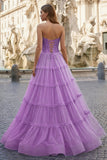 Sweetheart Fuchsia Beaded Ruffles Tulle Prom Dress