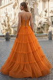 Sweetheart Fuchsia Beaded Ruffles Tulle Prom Dress