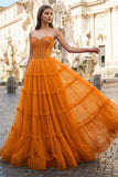 Sweetheart Fuchsia Beaded Ruffles Tulle Prom Dress