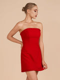 Red - A-Line Strapless Ruffles Mini Party Dresses