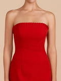 Red - A-Line Strapless Ruffles Mini Party Dresses