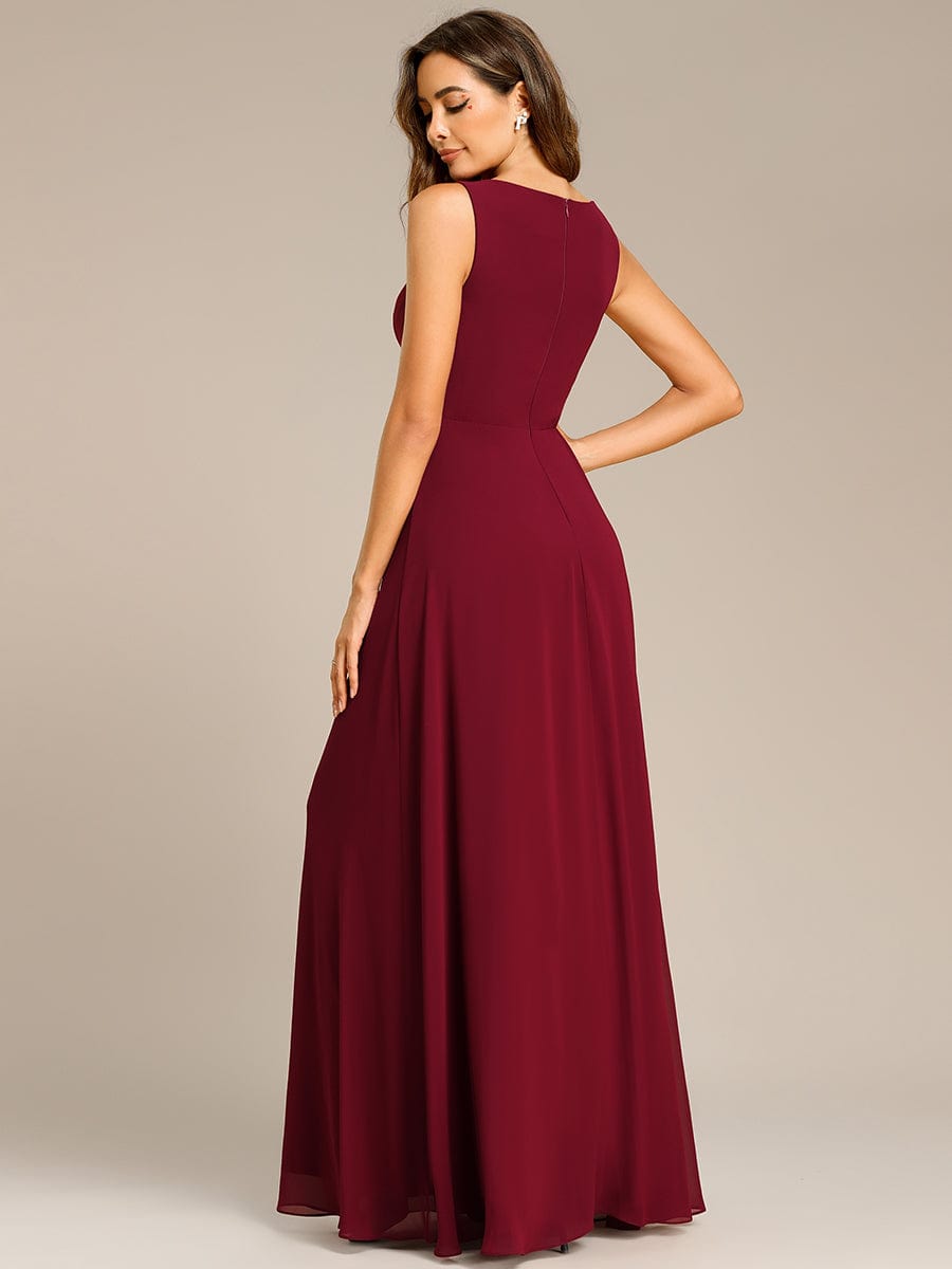 Blumenapplikationen Ärmelloses Chiffon Langes formelles Abendkleid Damen Hochzeitspartykleider