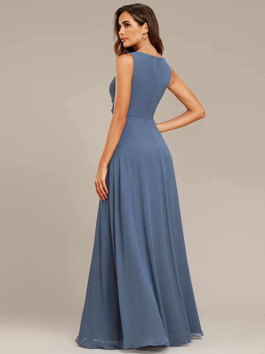 Blumenapplikationen Ärmelloses Chiffon Langes formelles Abendkleid Damen Hochzeitspartykleider