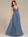 Blumenapplikationen Ärmelloses Chiffon Langes formelles Abendkleid Damen Hochzeitspartykleider