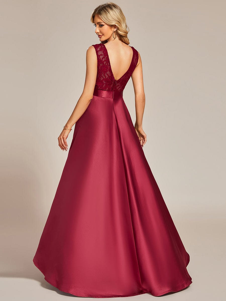 Elegant Sleeveless High-low Lace Top Wedding Guest Dress Prom Party Dresses Gowns