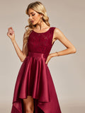 Elegant Sleeveless High-low Lace Top Wedding Guest Dress Prom Party Dresses Gowns