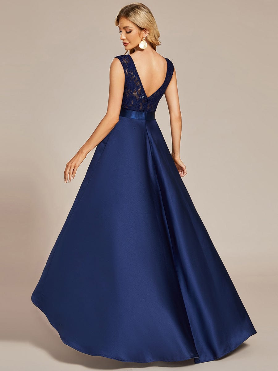 Elegant Sleeveless High-low Lace Top Wedding Guest Dress Prom Party Dresses Gowns