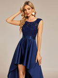 Elegant Sleeveless High-low Lace Top Wedding Guest Dress Prom Party Dresses Gowns