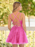 A-Line Lace Spaghetti-Straps Black Short Homecoming Dress