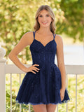 A-Line Lace Spaghetti-Straps Black Short Homecoming Dress