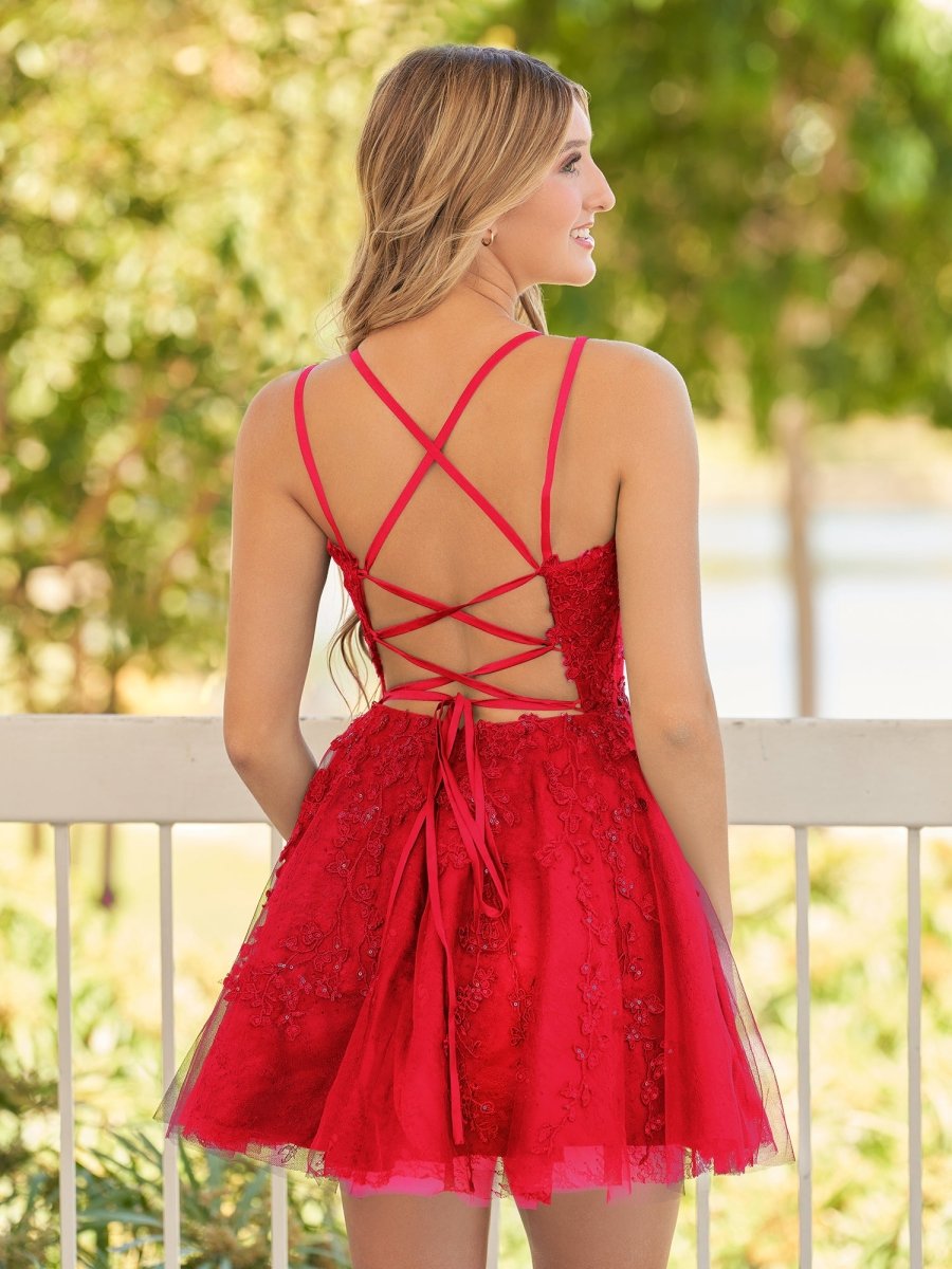 A-Line Lace Spaghetti-Straps Black Short Homecoming Dress