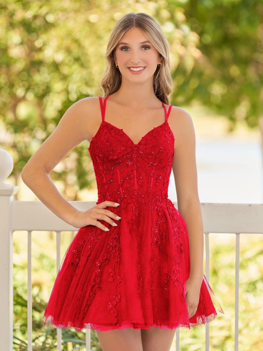 A-Line Lace Spaghetti-Straps Black Short Homecoming Dress