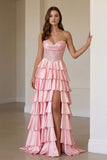Navy Blue Sweetheart A Line Satin Appliqued Prom Dresses With Ruffles