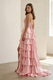 Navy Blue Sweetheart A Line Satin Appliqued Prom Dresses With Ruffles
