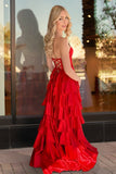 Navy Blue Sweetheart A Line Satin Appliqued Prom Dresses With Ruffles