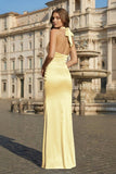 Sky Blue Halter Satin Mermaid Open Back Long Formal Prom Dresses