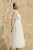 Elegant A-Line Long Sleeve Tea Length Wedding Dresses